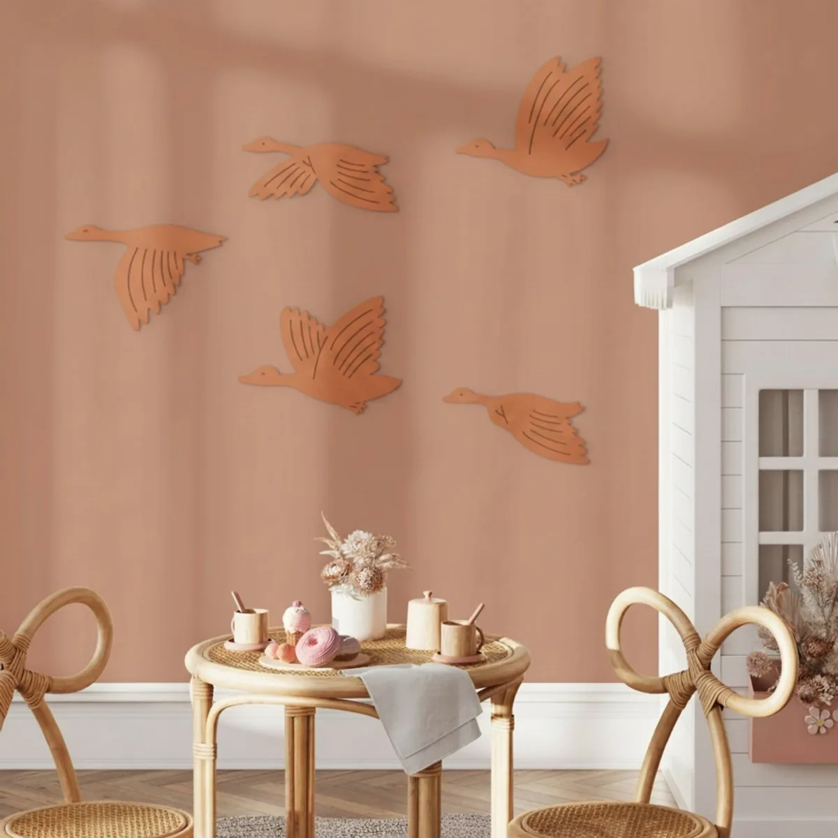 Décoration murale en contreplaqué de bouleau – Oies volantes, set de 5 pièces 88x60 cm