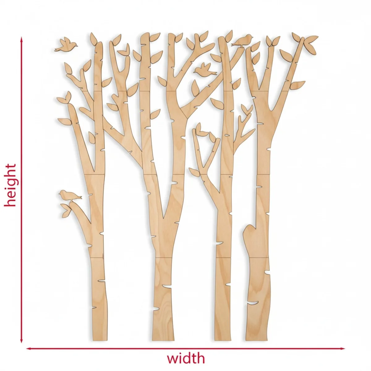 Plywood Wall Decor – Birch Forest with Birds, 120×140 cm