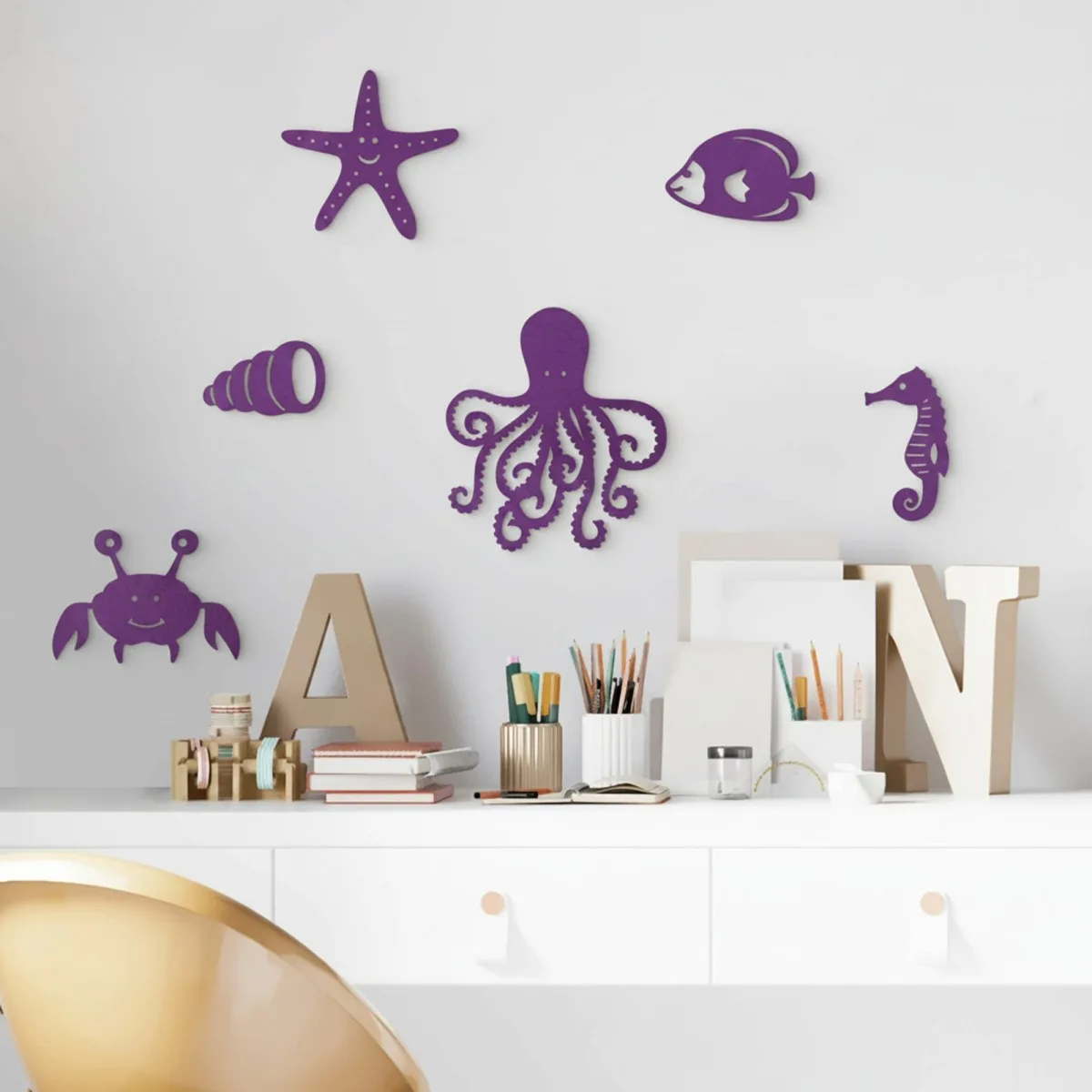Wooden Marine Animal Decor (6 pieces) - Birch Plywood - 50x30 cm