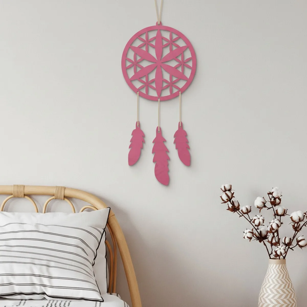 Déco murale en contreplaqué – Attrape-rêves avec une fleur (4 pièces)