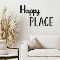 Houten woorden „Happy Place” van berkenmultiplex – wanddecoratie