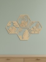 Tropical Hexagon Wall Decor, Set of 5 (Natural MDF)