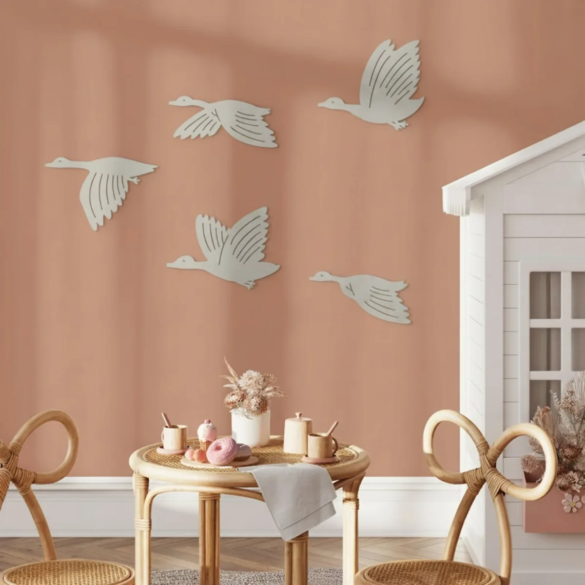 Décoration murale en contreplaqué de bouleau – Oies volantes, set de 5 pièces 88x60 cm
