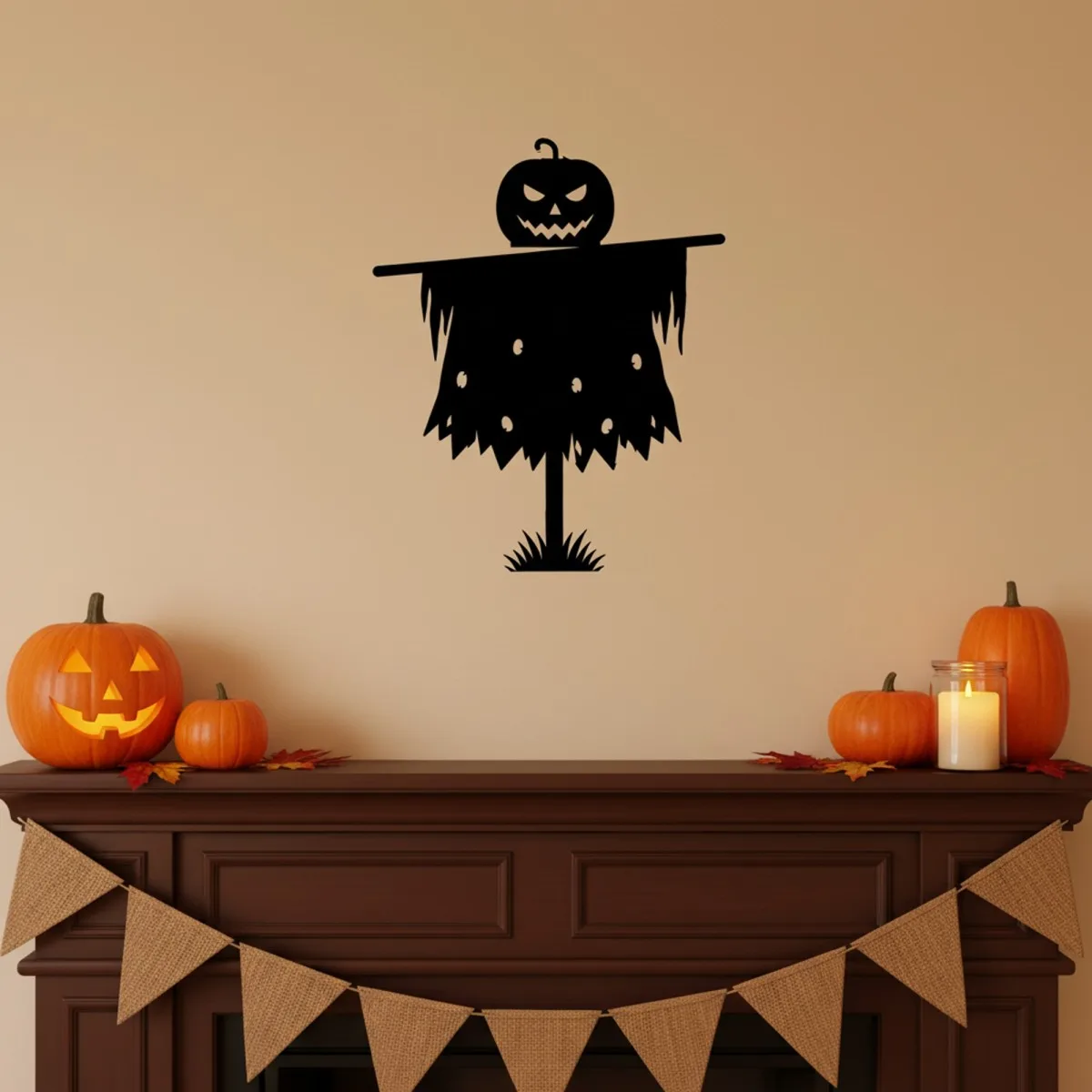 Pumpkin Scarecrow Wall Art – Halloween Stake Silhouette – Birch Plywood