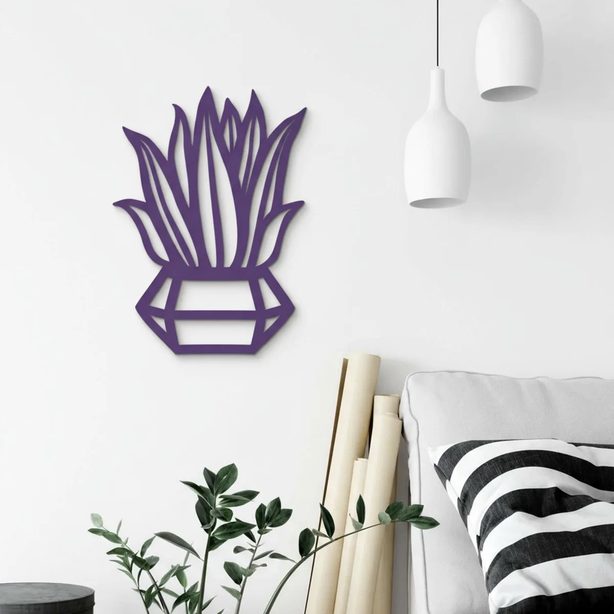 Diamond Potted Plant Wall Decor – Laser-Cut Birch Plywood