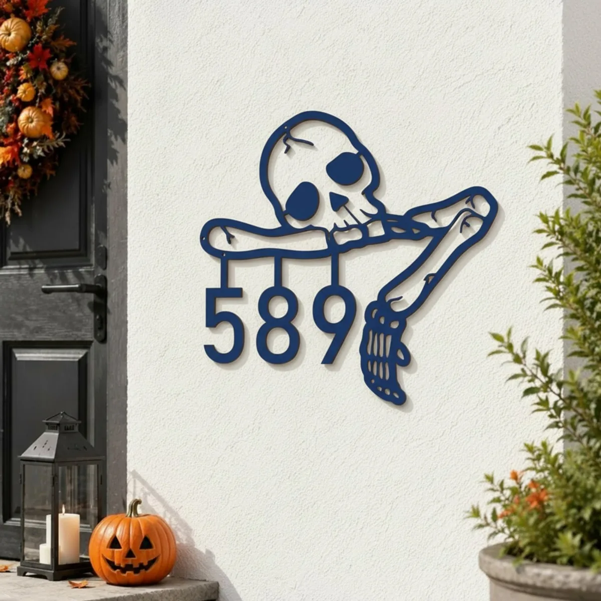 Halloween Skeleton House Number Sign – Custom Address Numbers, Skull & Bone