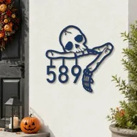 Halloween Skeleton House Number Sign – Custom Address Numbers, Skull & Bone
