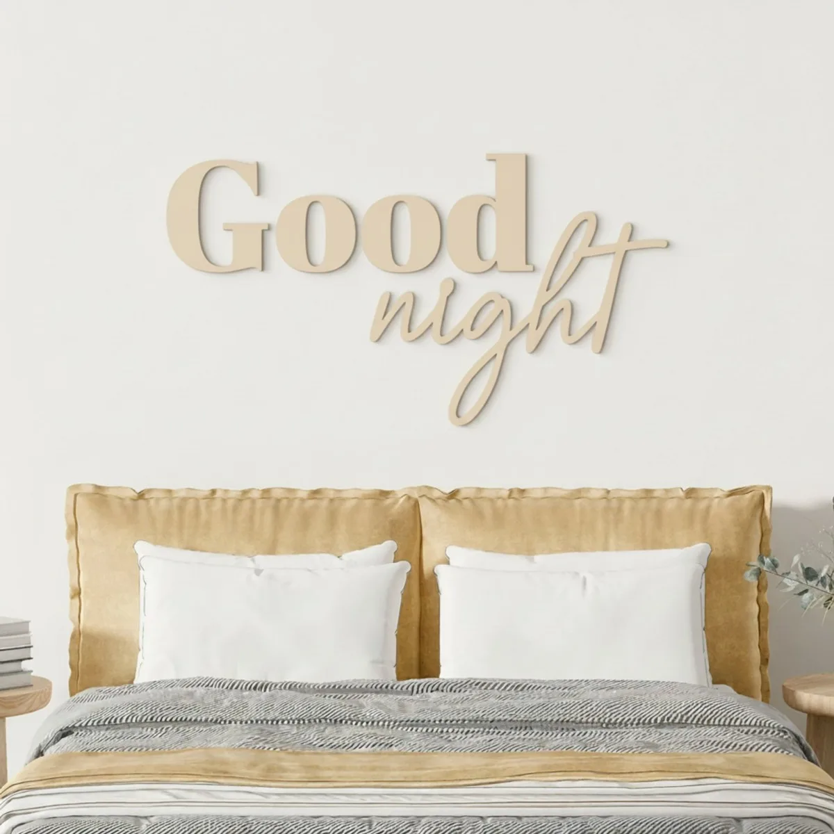 Good Night wanddecoratie van berken multiplex