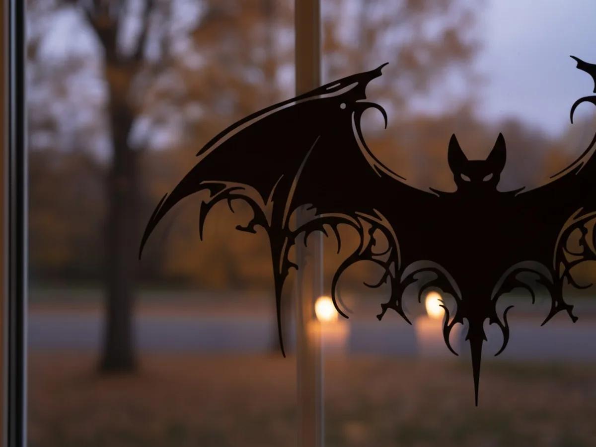 Tribal Bat Wall Art – Ornate Gothic Bat with Scrollwork Wings – Birch Plywood Halloween
