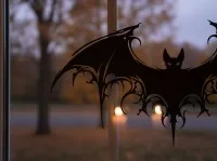 Tribal Bat Wall Art – Ornate Gothic Bat with Scrollwork Wings – Birch Plywood Halloween