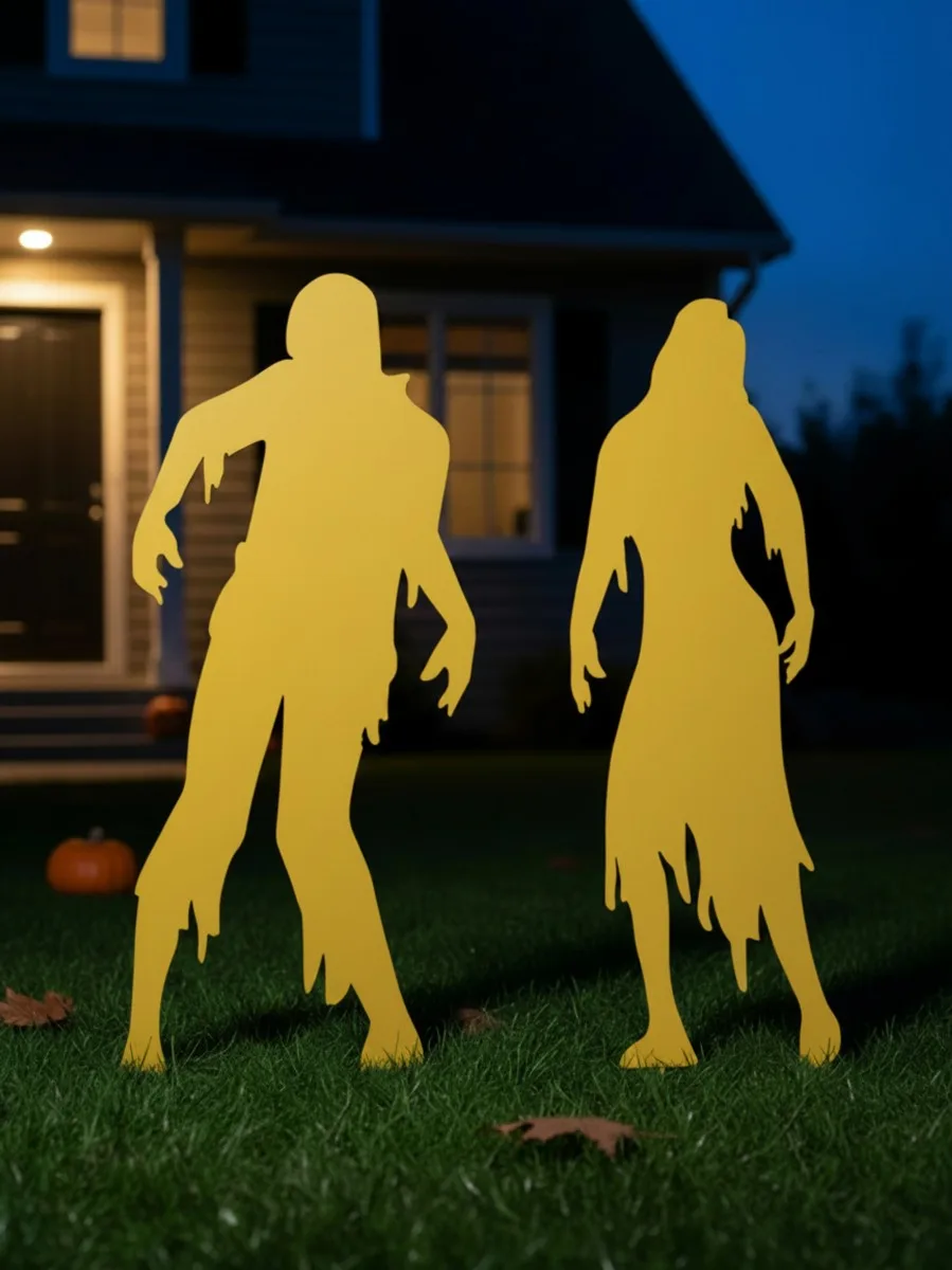 Couple de zombies Halloween pour jardin – Ensemble de 2 silhouettes en bois