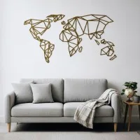 Origami World Map Plywood Wall Decor – Geometric Wireframe Map 100x50 cm