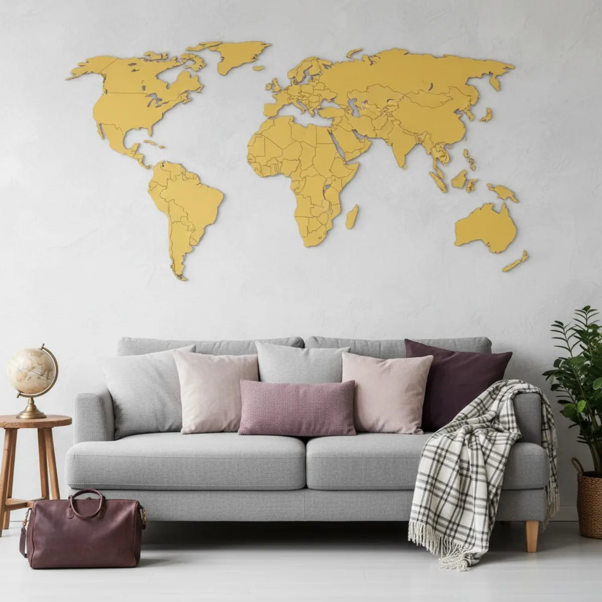 Plywood World Map Wall Decor