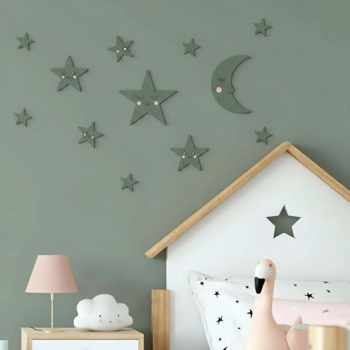 Moon and Stars Set Large – Birch Plywood Kawaii Nursery Decor