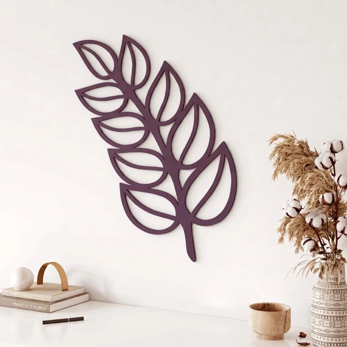 Blad wanddecoratie van berken multiplex – botanische laserdecoratie, 60 x 34 cm