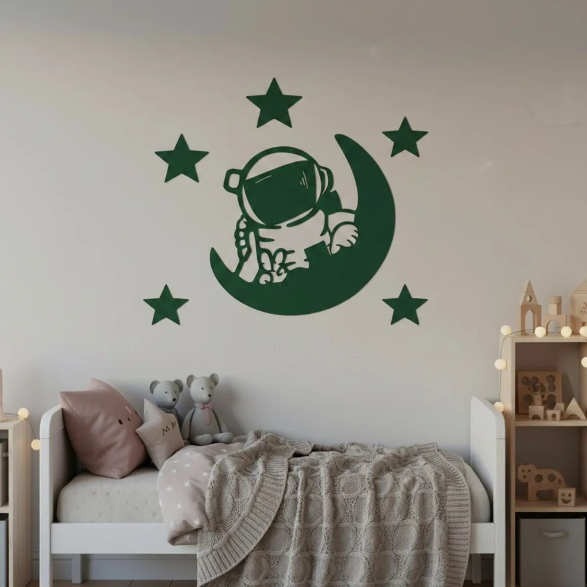 Birch Plywood Wall Decor - Little Astronaut with Moon and Stars