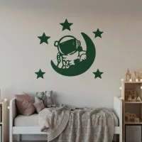 Birch Plywood Wall Decor - Little Astronaut with Moon and Stars