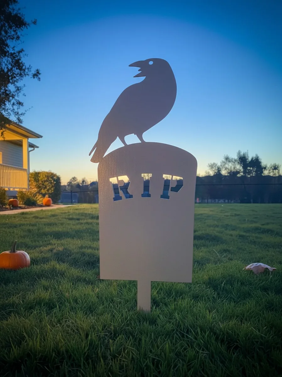 Halloween raaf grafsteen tuinsteker – RIP silhouet met raaf