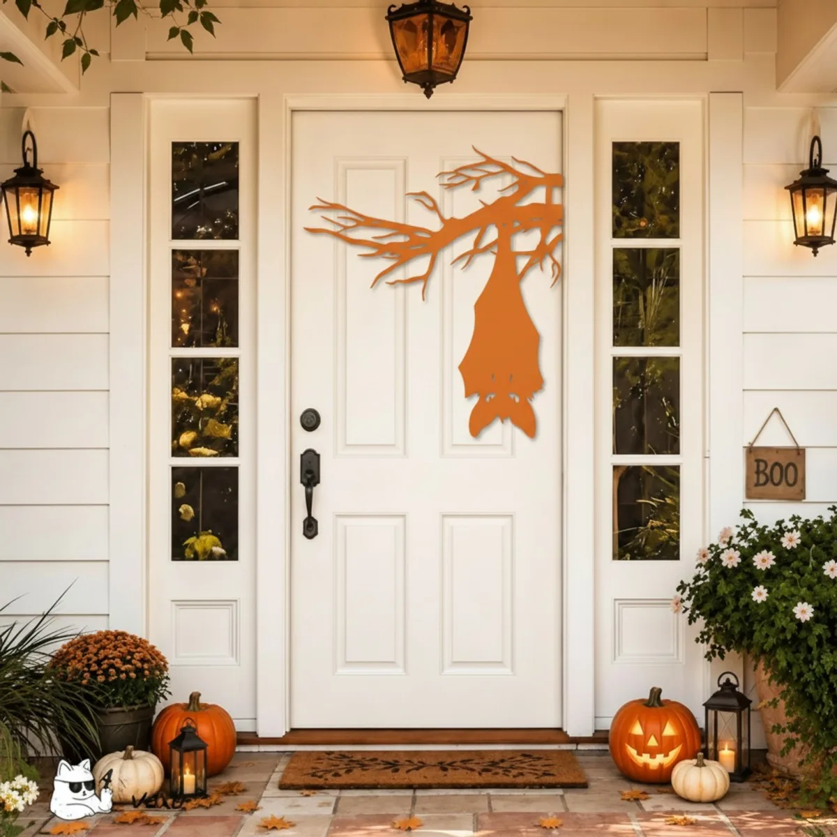 Chauve-souris suspendue à une branche Halloween – Silhouette effrayante pour porte et mur