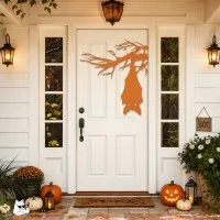Chauve-souris suspendue à une branche Halloween – Silhouette effrayante pour porte et mur