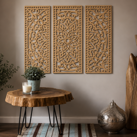 Triptych of Carved Wooden Decorative Panels