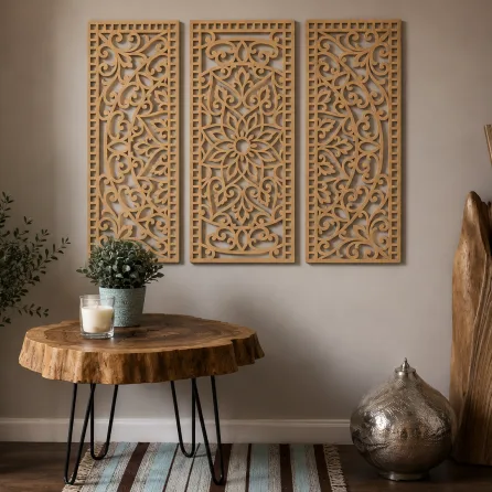 Triptych of Carved Wooden Decorative Panels
