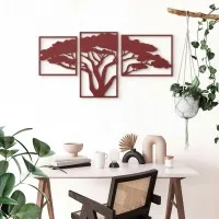 Houten wanddecoratie: Afrikaanse boom (3 delen) – Berken multiplex