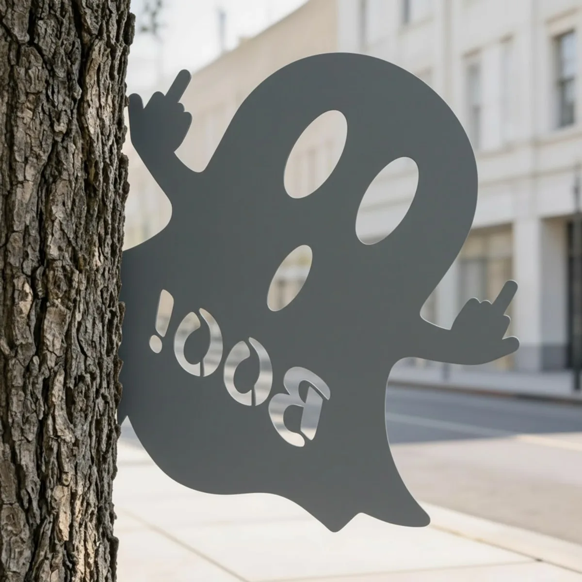 Halloween Frecher Geist Gartendeko – Lässiges BOO-Schild mit Stinkefinger 60 cm