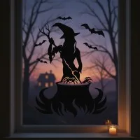 Witch Stirring Cauldron Wall Art – Halloween Silhouette – Birch Plywood