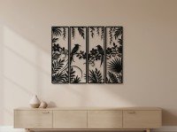 Floral Birds Wall Decor, Set of 4 Tall Panels