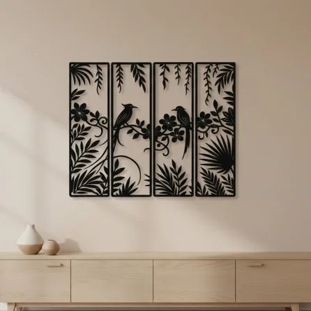 Bloemen en vogels — set van 4 panelen