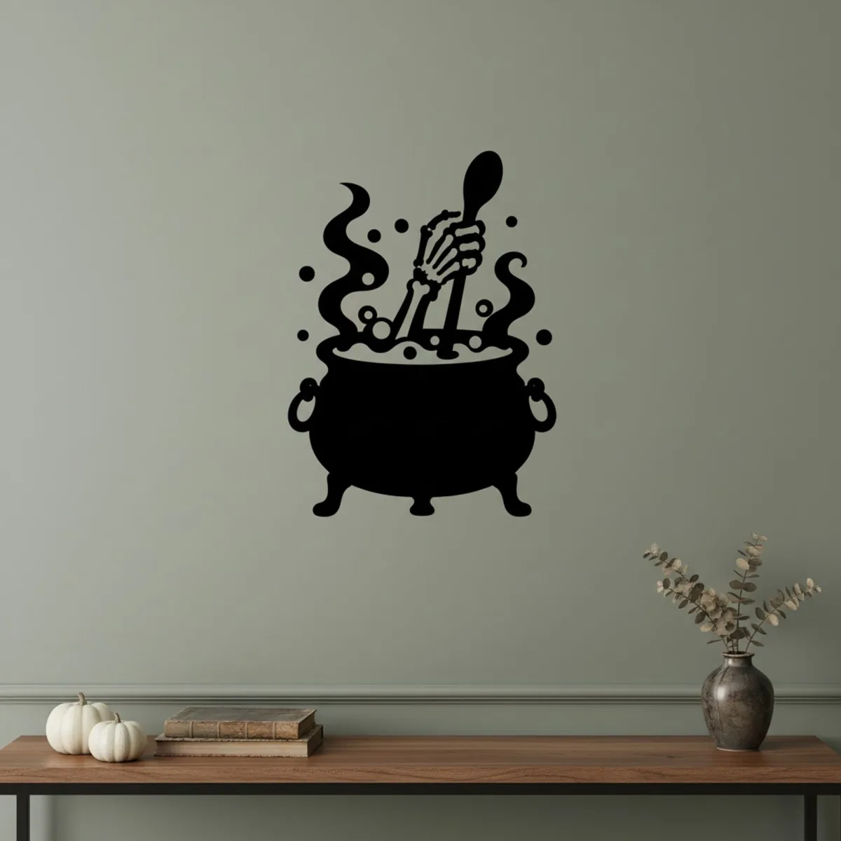 Skeleton Hand Stirring Cauldron Wall Decor – Halloween Brew Pot – Birch Plywood 37x45 cm