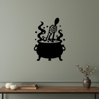 Skeleton Hand Stirring Cauldron Wall Decor – Halloween Brew Pot – Birch Plywood 37x45 cm