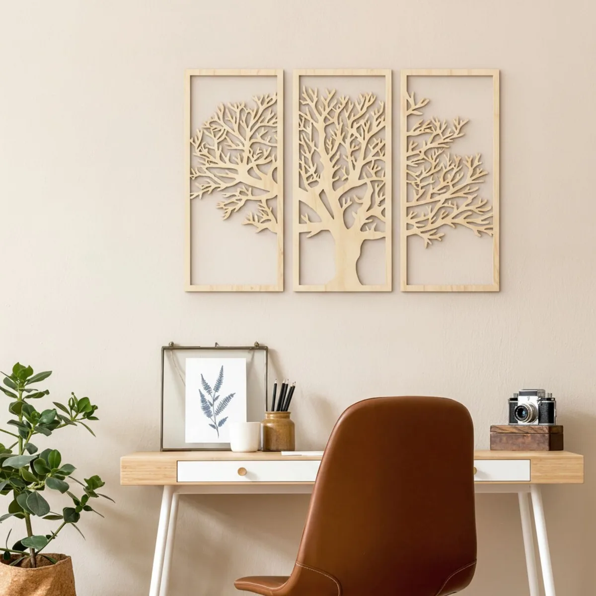 Wanddekoration aus Birken-Sperrholz – 3-teiliges Baum-Set 58x40 cm