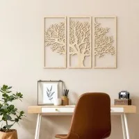 Wanddekoration aus Birken-Sperrholz – 3-teiliges Baum-Set 58x40 cm