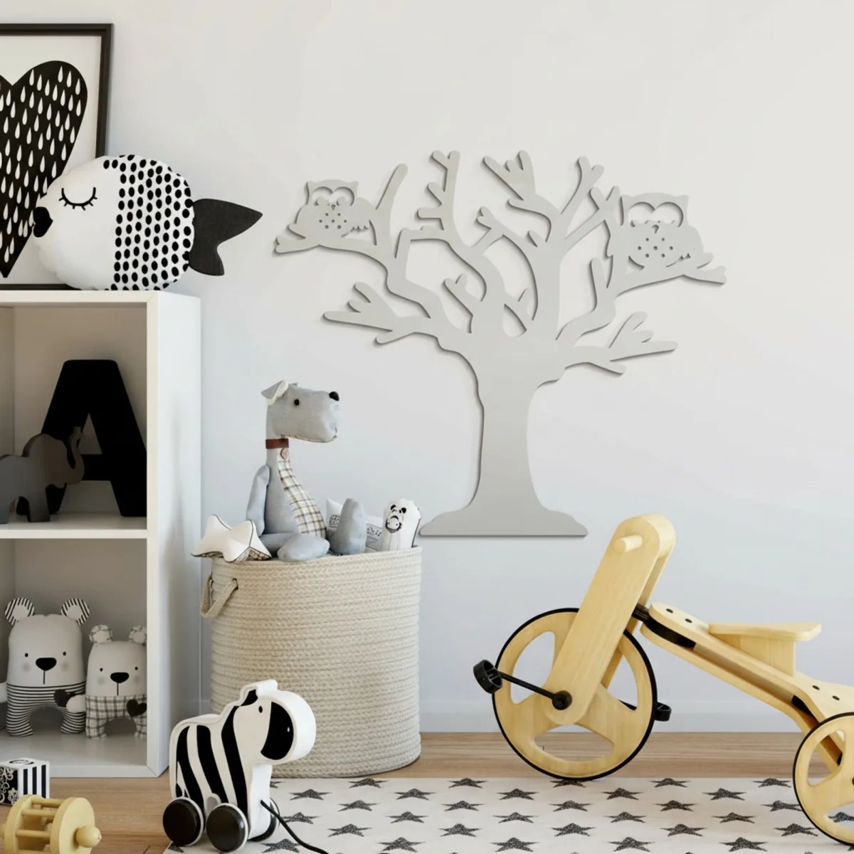 Déco murale en contreplaqué – Arbre aux deux chouettes