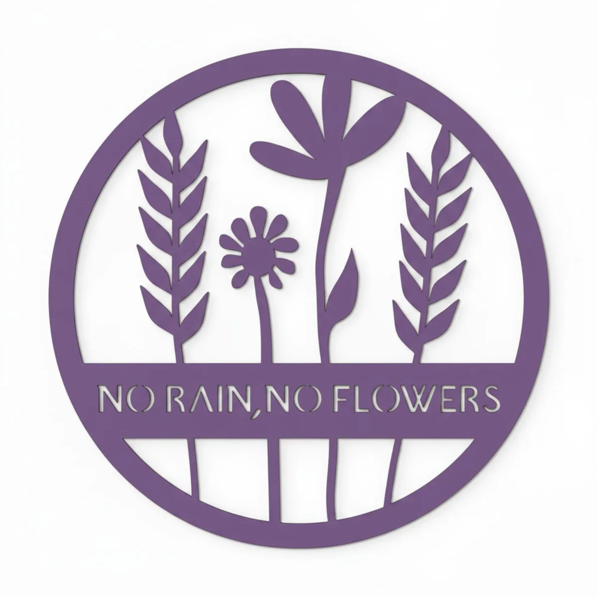 Déco murale en contreplaqué – No Rain No Flowers, ronde