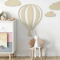 Birch Plywood Wall Decor - Hot Air Balloon with Vertical Lines