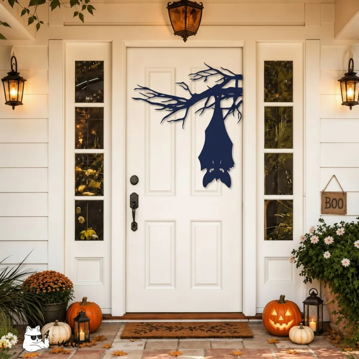 Chauve-souris suspendue à une branche Halloween – Silhouette effrayante pour porte et mur