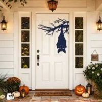 Chauve-souris suspendue à une branche Halloween – Silhouette effrayante pour porte et mur
