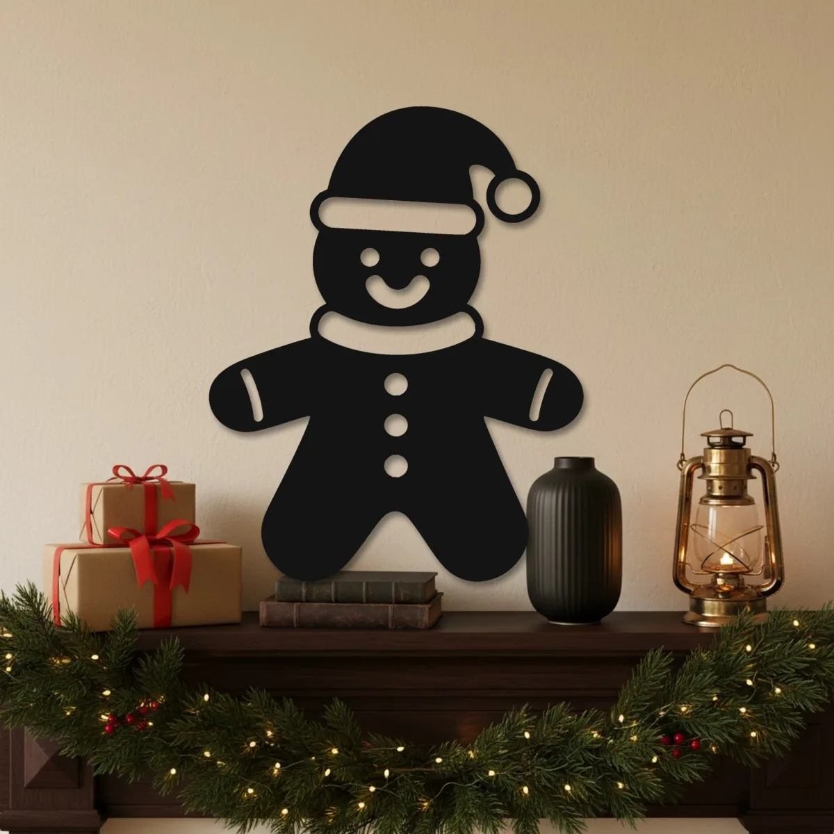 Gingerbread Man with Santa Hat Wall Decor – Birch Plywood
