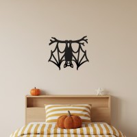 Cute Hanging Bat Wall Decor – Cartoon Bat on Branch Silhouette – Birch Plywood