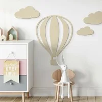 Birch Plywood Wall Decor - Hot Air Balloon with Vertical Lines