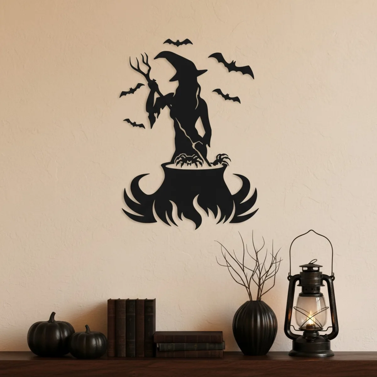 Witch Stirring Cauldron Wall Art – Halloween Silhouette – Birch Plywood