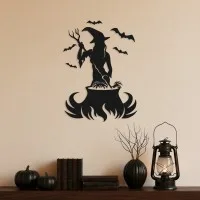 Witch Stirring Cauldron Wall Art – Halloween Silhouette – Birch Plywood