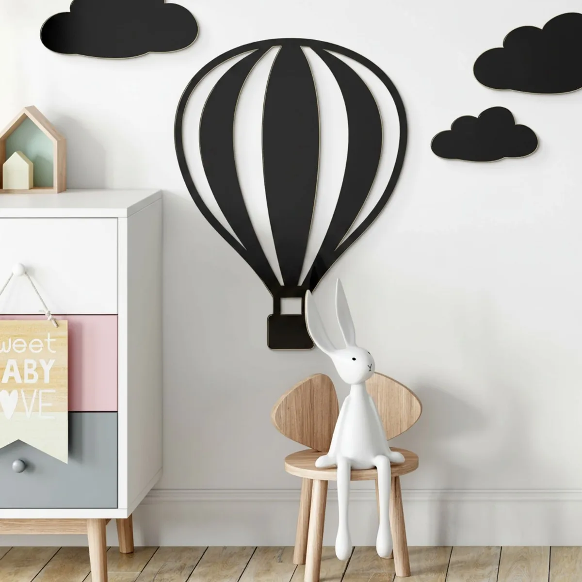 Birch Plywood Wall Decor - Hot Air Balloon with Vertical Lines