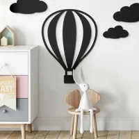 Birch Plywood Wall Decor - Hot Air Balloon with Vertical Lines