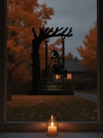 Ghost on Swing Wall Art – Halloween Ghost Reading Book on a Swing – Birch Plywood