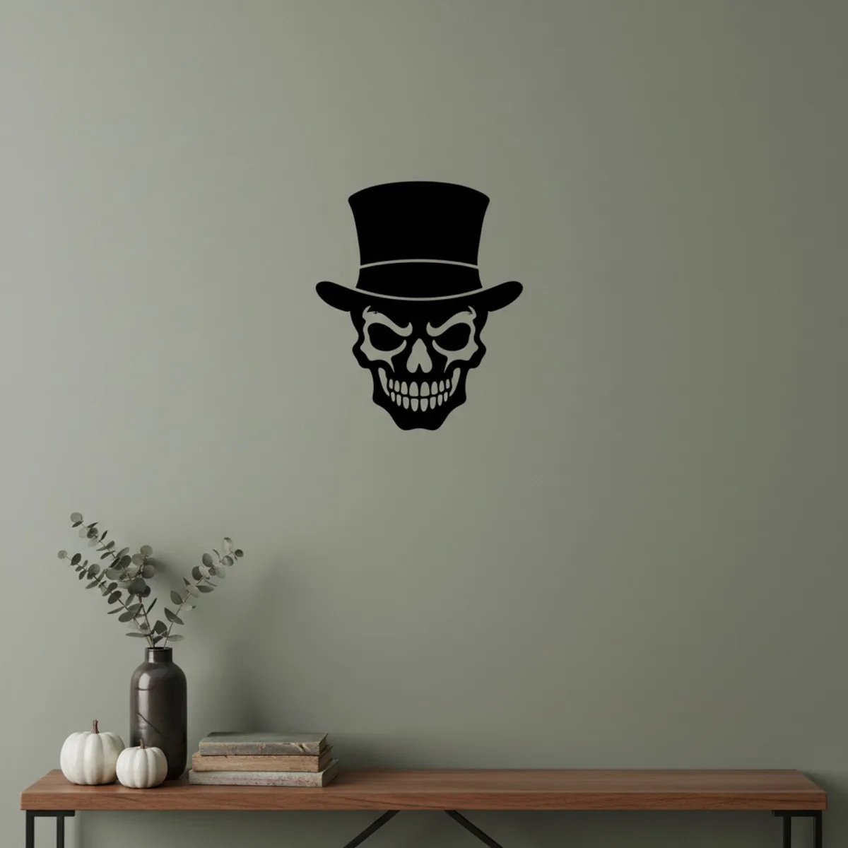 Skull in Top Hat Wall Decor – Gothic Halloween Skeleton – Birch Plywood 37x45 cm