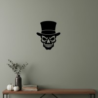 Skull in Top Hat Wall Decor – Gothic Halloween Skeleton – Birch Plywood 37x45 cm
